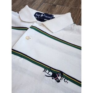 Vintage Ralph Lauren RLPC Cricket Polo Shirt Mens Small White Striped Cotton